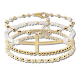 110633, SIDE CROSS ACCENT MULTI LAYERED BEADED STRETCH BRACELET