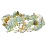 110636, PEARL ACCENT NATURAL STONE MULTI LAYERED BEADED STRETCH BRACELET