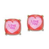 110645, LOVE YOU HEART RESIN SQUARE STUD EARRINGS