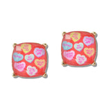 110646, VALENTINES DAY HEARTS RESIN SQUARE STUD EARRINGS