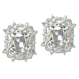 110666, SILVER TONE RECTANGULAR EMERALD CUT RHINESTONE CLIP ON EARRING