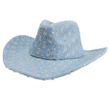 110668, DISTRESSED DENIM SEQUIN COWBOY HAT