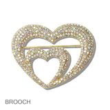 110670, DOUBLE VALENTINES HEART CRYSTAL BROOCH PIN