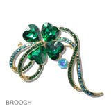 110673, ST PATRICKS DAY CRYSTAL CLOVER SHAMROCK BOW BROOCH PIN