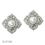 110674, CRYSTAL PEARL FLORAL CLIP ON EARRING