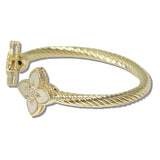 110683, 14K GOLD PLATED MOTHER OF PEARL FLORAL DESIGNER INSPIRED CUFF BRACELET