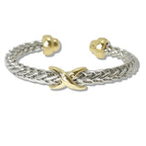 110685, 14K GOLD PLATED TWO TONE BRAIDED CALBE X CUFF BRACELET