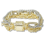 110688, 14K GOLD PLATED MIXED CHAIN LINK MAGNETIC BRACELET