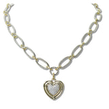 110694, 14K GOLD PLATED CUBIC ZIRCONIA VALENTINE HEART LINK TOGGLE NECKLACE