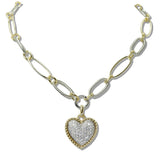110695, 14K GOLD PLATED CUBIC ZIRCONIA VALENTINE HEART TOGGLE NECKLACE