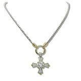 110698, 14K GOLD PLATED CROSS CUBIC ZIRCONIA DESIGNER INSPIRED NECKLACE