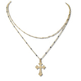 110701, PEARL CROSS CHARM DOUBLE LAYERED NECKLACE