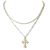 110701, PEARL CROSS CHARM DOUBLE LAYERED NECKLACE