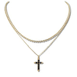 110703, LAYERED PEARL TENNIS AND CRYSTAL CROSS NECKLACE