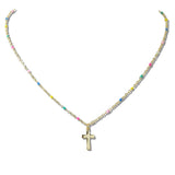 110705, DAINTY BEADED ENAMEL CROSS NECKLACE