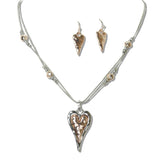 110707, MIXED METAL LAYERED HEART CHARM NECKLACE