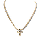 110713, POLISHED MULTI STRAND CROSS NECKLACE