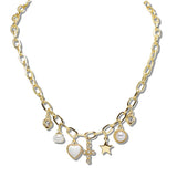 110714, CROSS HEART STAR MULTI CHARM LINK NECKLACE