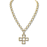 110716, GOLD TONE OPEN FRAME CROSS NECKLACE