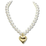 110718, BOLD BUBBLE HEART PEARL NECKLACE