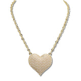 110721, PEARL PAVE HEART STATMENET NECKLACE