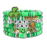 110726, ST PATRICKS DAY HEISHI BEAD MULTI LAYERED STRETCH BRACELET