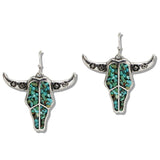 110736, WESTERN STEER HEAD TURQUOISE EARRINGS