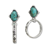 110738, WESTERN ENGRAVED AZTEC TURQUOISE HOOP EARRINGS