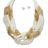 110746, MESH LINK AND MULTI STRAND PEARL STATEMENT NECKLACE