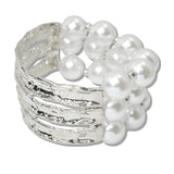 110761, CHUNKY HAMMERED AND MULTI STRAND PEARL STRETCH BRACELET