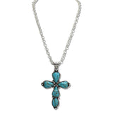 110770, WESTERN CROSS TURQUOISE PENDANT LONG NECKLACE