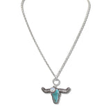 110778, WESTERN STEER HEAD TURQUOISE PENDANT NECKLACE