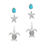 110784, OCEAN SEA TURTLE AND STARFISH STUD EARRING SET