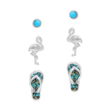 110785, TROPICAL FLAMINGO AND TURQUOISE FLIP FLOP STUD EARRING SET