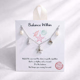 110847, BALANCE WITHIN STARFISH SEASHELL AND FRESHWATER PEARL CHARM NECKLACE