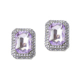110856, COLORFUL RECTANGLE CRYSTAL HALO STUD EARRINGS