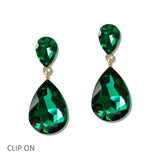 110859, COLORFUL TEARDROP CRYSTAL CLIP ON DROP EARRINGS