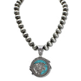 110871, WESTERN STEER TURQUOSIE MEDALLION NECKLACE