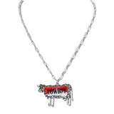 110877, WESTERN COWBOY GRAPHIC COW PENDANT NECKLACE