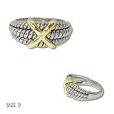 110894, 14K GOLD PLATED TWO TONE BRAIDED CABLE X RING