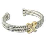 110897, 14K GOLD PLATED X ACCENT CABLE CUFF DESIGNER INSPIRED BRACELET