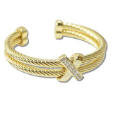 110897, 14K GOLD PLATED X ACCENT CABLE CUFF DESIGNER INSPIRED BRACELET