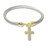 110898, 14K GOLD PLATED PAVE CROSS CHARM DESIGNER INSPIRED BRACELET