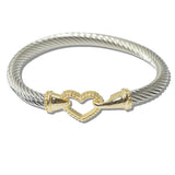 110901, 14K GOLD PLATED CUTOUT HEART DESIGNER INSPIRED CABLE CUFF BRACELET