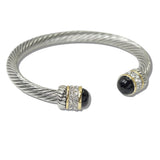 110903, 14K GOLD PLATED GEMSTONE DESIGNER INSPIRED CABLE CUFF BRACELET