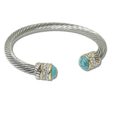 110903, 14K GOLD PLATED GEMSTONE DESIGNER INSPIRED CABLE CUFF BRACELET