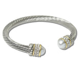 110903, 14K GOLD PLATED GEMSTONE DESIGNER INSPIRED CABLE CUFF BRACELET