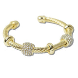 110909, 14K GOLD PLATED PAVE BARREL ACCENT DESIGNER INSPIRED CUFF BRACELET