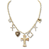 110981, CROSS CLOVER AND HEART MIXED CHARM NECKLACE