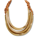 111004, TRIPLE LAYERED RIBBED METALLIC COLLAR NECKLACE